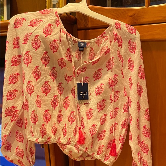 Roller Rabbit Tops - Roller Rabbit for target White Top Pink Floral Print Tassel top women medium